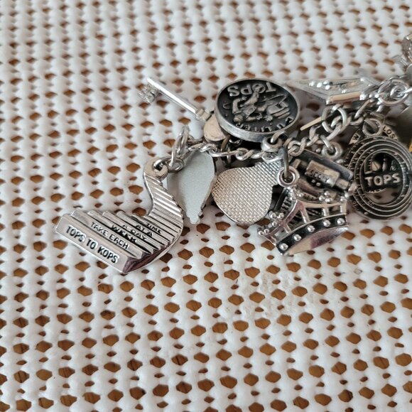 Silver Tone Chunky Cha Cha Statement Enamel Dangle Charm Bracelet - Picture 10 of 14
